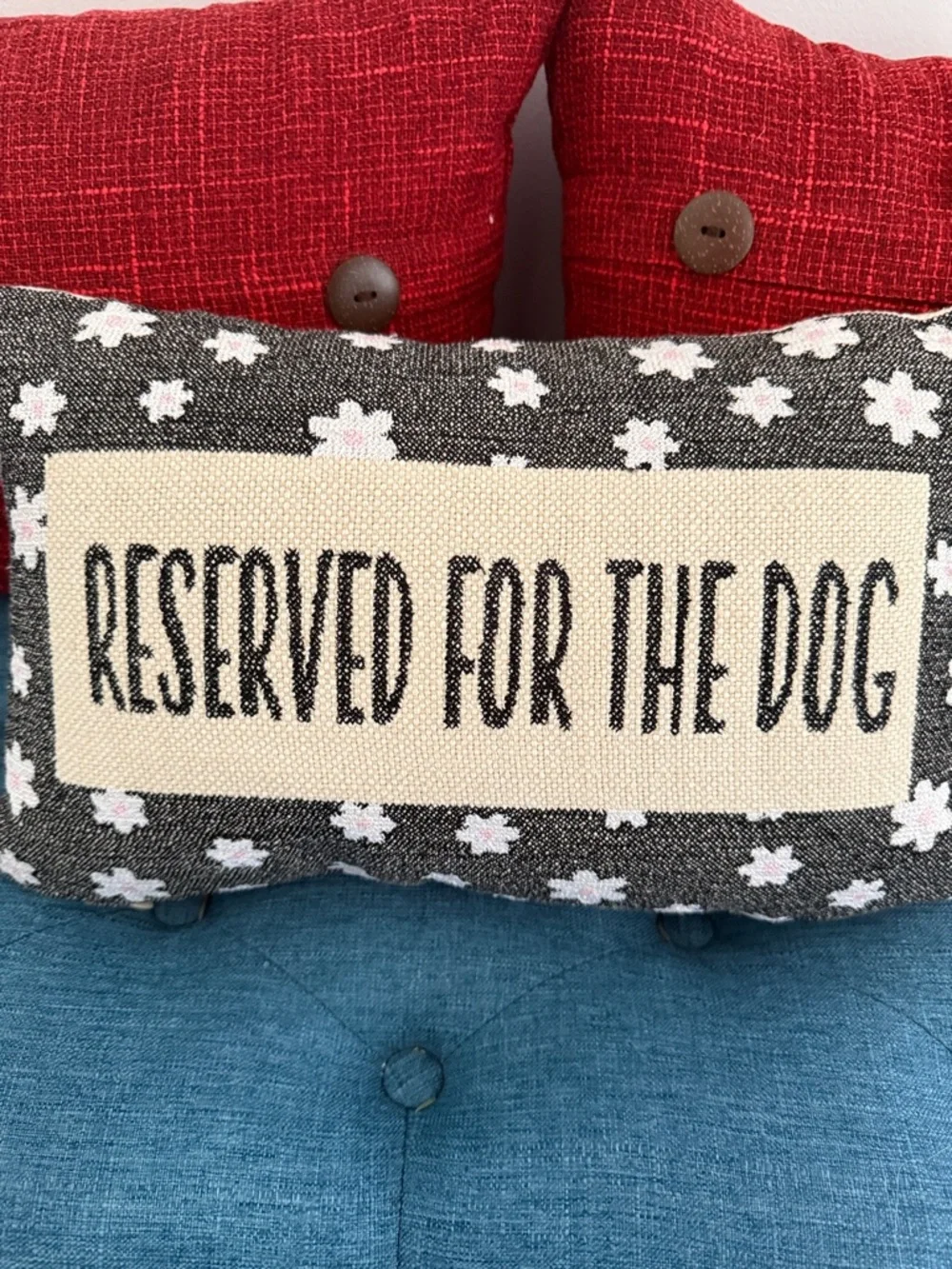 Reserved For The Dog-Black, Cream, Pink Floral Accent Pillow
